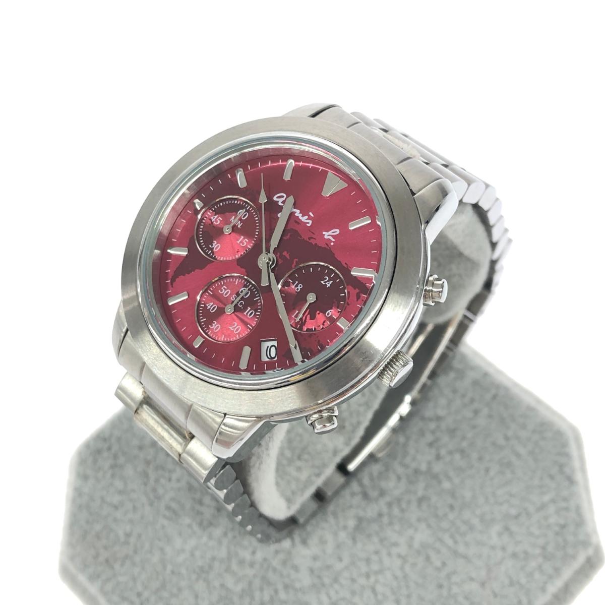 Agnes b. クロノグラフ レッドシルバー腕時計　新古品 agnes b. アニエスベー 腕時計 クロノグラフ V654-6100 シルバー