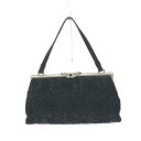BELL SOMETHING NOW ベルサムシングナウ がま口ハンドバッグ 良好 ブラック レザー フラワー刺繍 レディース ドレス bag 鞄 【中古】