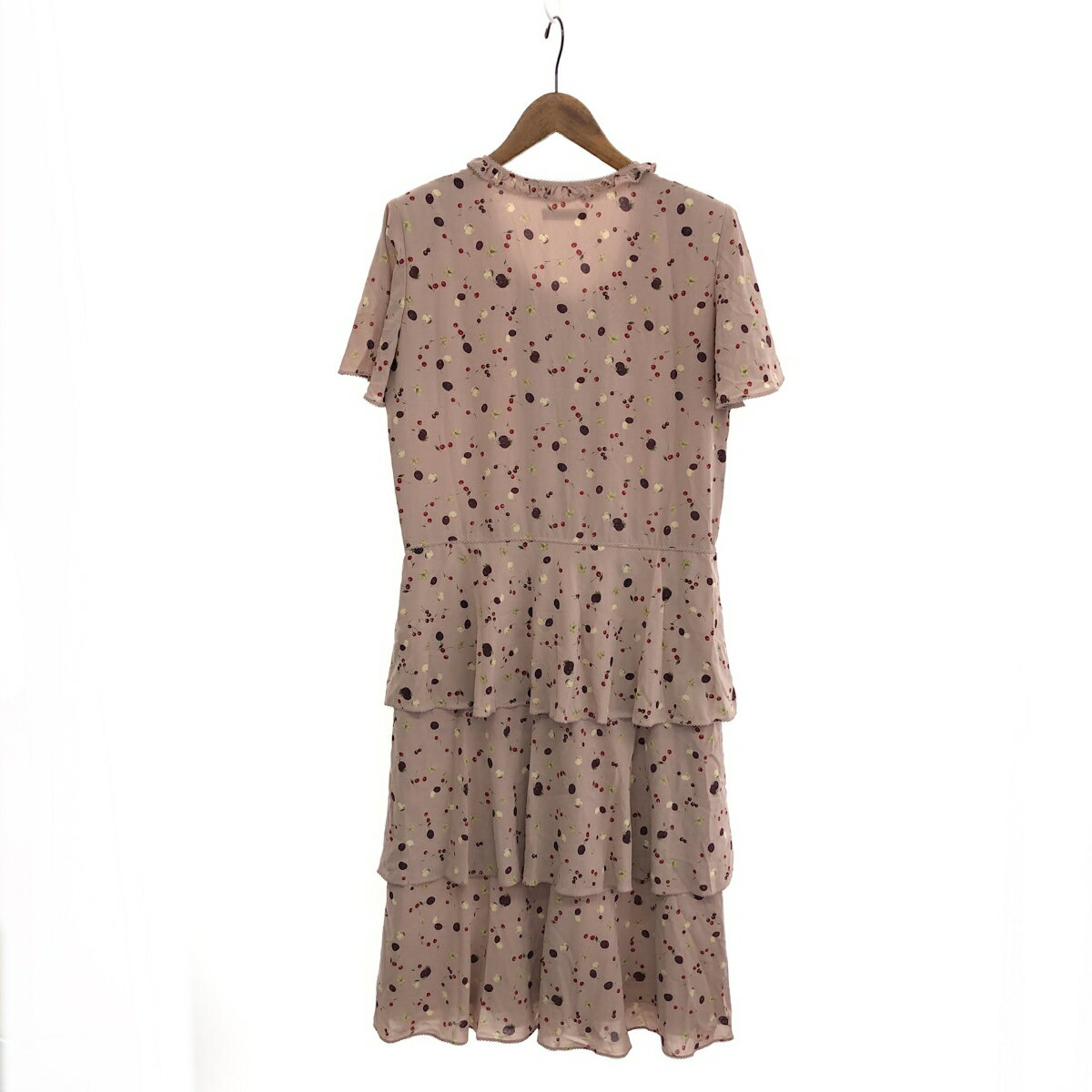 kaneko isao カネコイサオ 半袖　ティアード ワンピース 良好 ピンク レディース トップス　チェリー ピンタック ピコフリル 【中古】