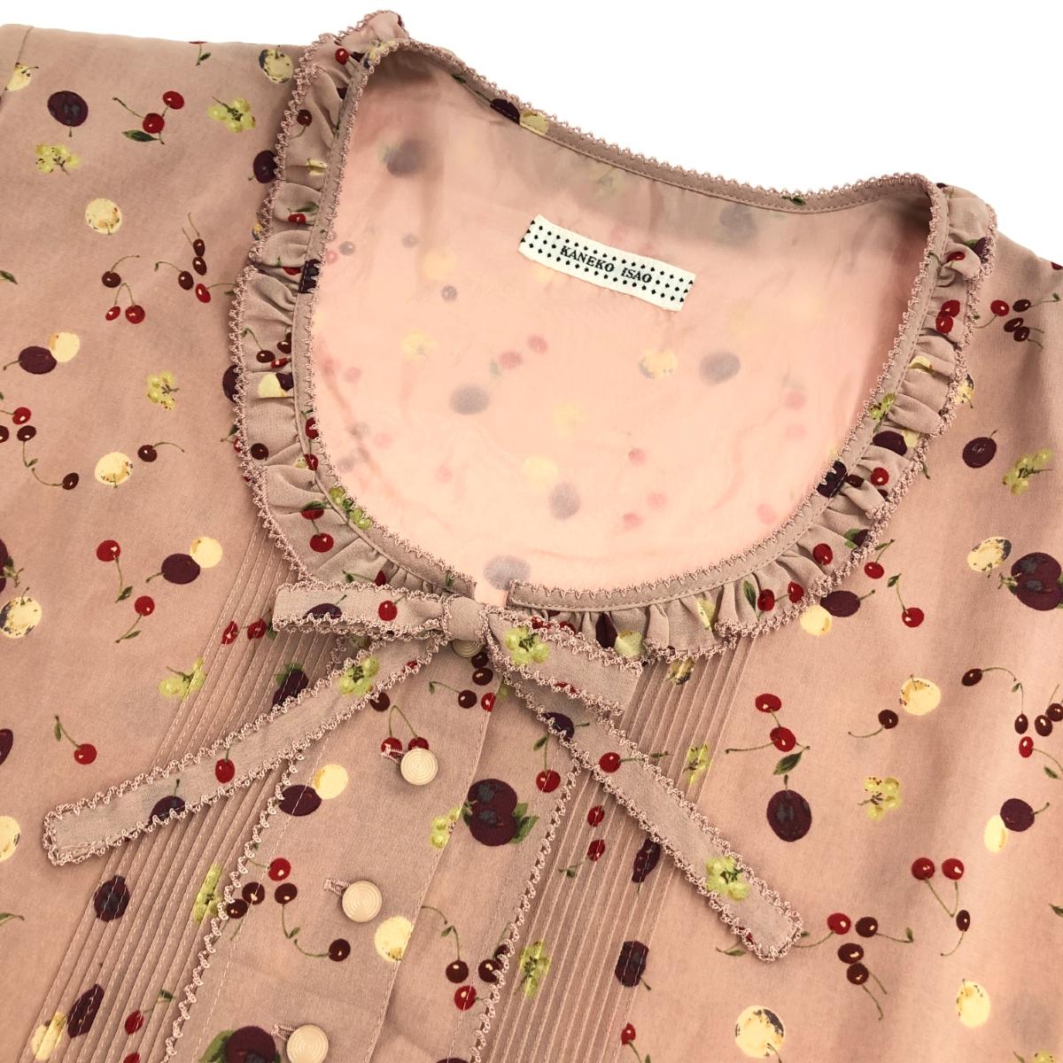 kaneko isao カネコイサオ 半袖　ティアード ワンピース 良好 ピンク レディース トップス　チェリー ピンタック ピコフリル 【中古】