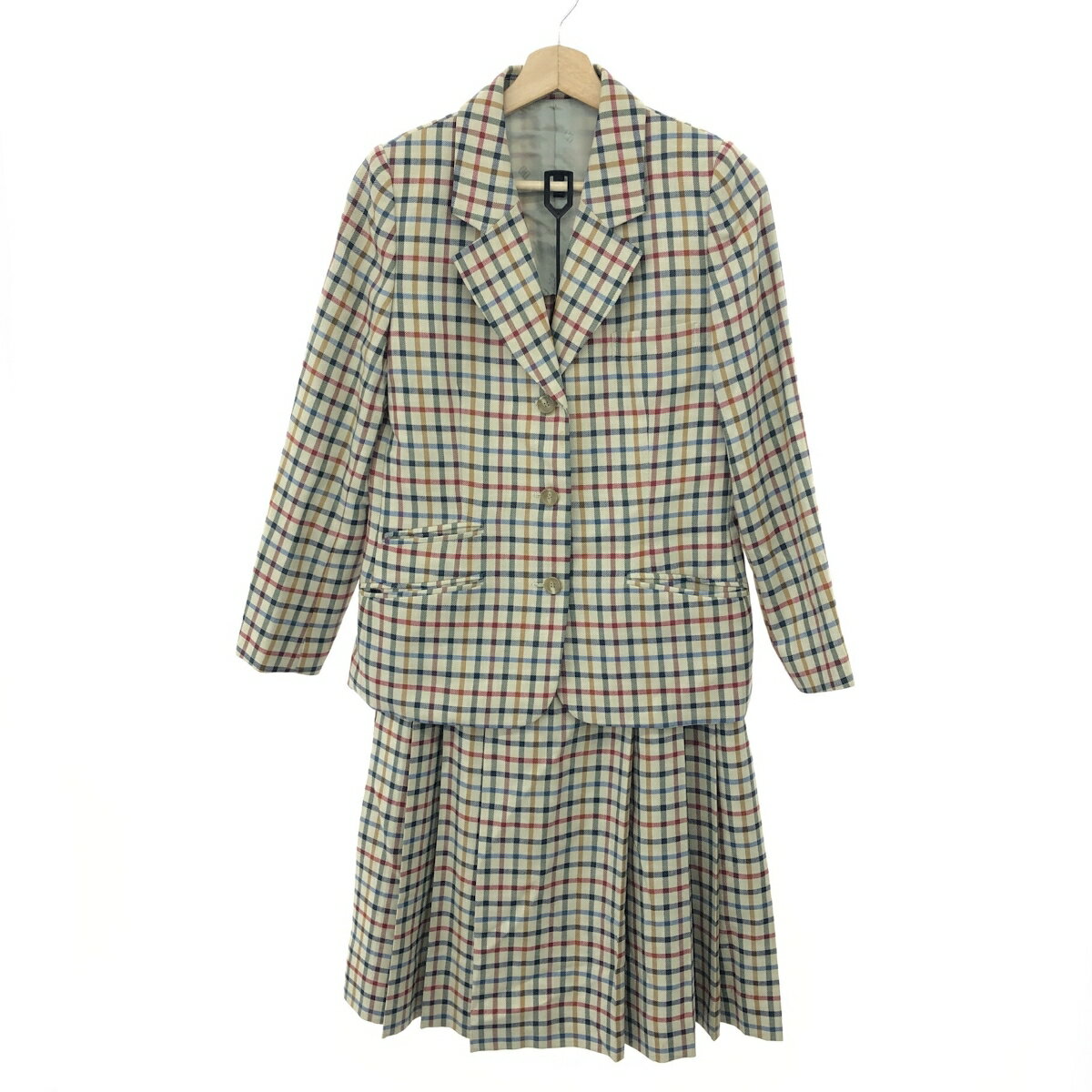 DAKS LONDON ダックスロンドン ジャケット&プリーツスカート スーツ チェック柄 セットアップ サイズ:9号 ベージュ レディース 【中古】
