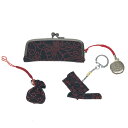 ★楽天スーパーセール対象★ 印傳屋 インデンヤ 小物3点 印鑑ケース・根付 美品 ブラック/レッド 黒地鹿革赤漆 レディース ケース 小物入れ 【中古】