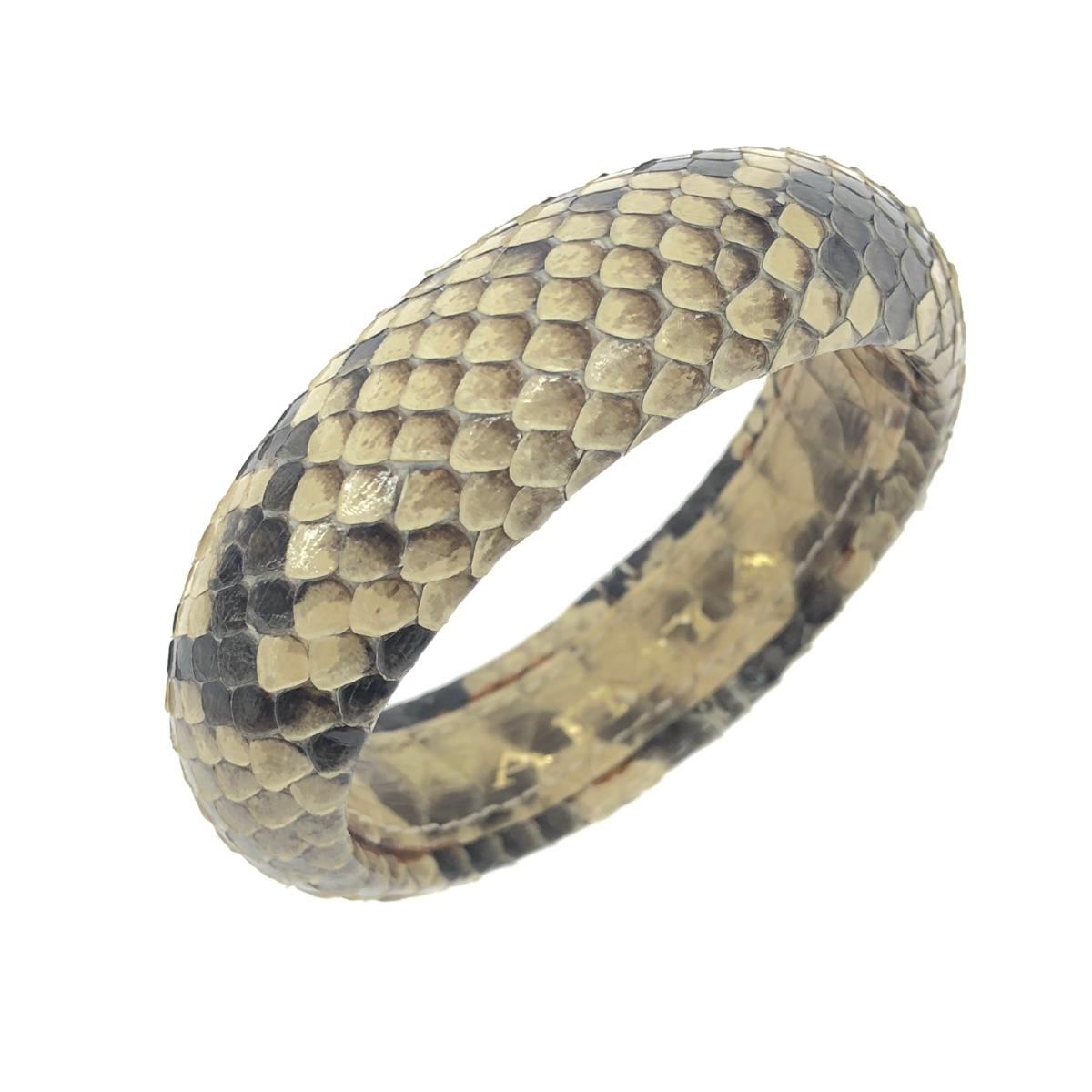 AIMIA エイミア バングル ベージュ パイソン 革張り レディース 腕輪 バングル アクセサリー 【中古】