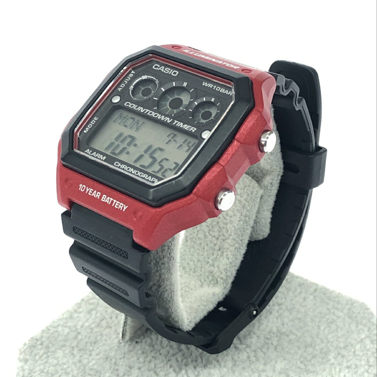 CASIO カシオ デジタル チプカシ 腕時計 良好 AE1300WH ブラック×レッド SS×レジン メンズ ウォッチ watch 【中古】