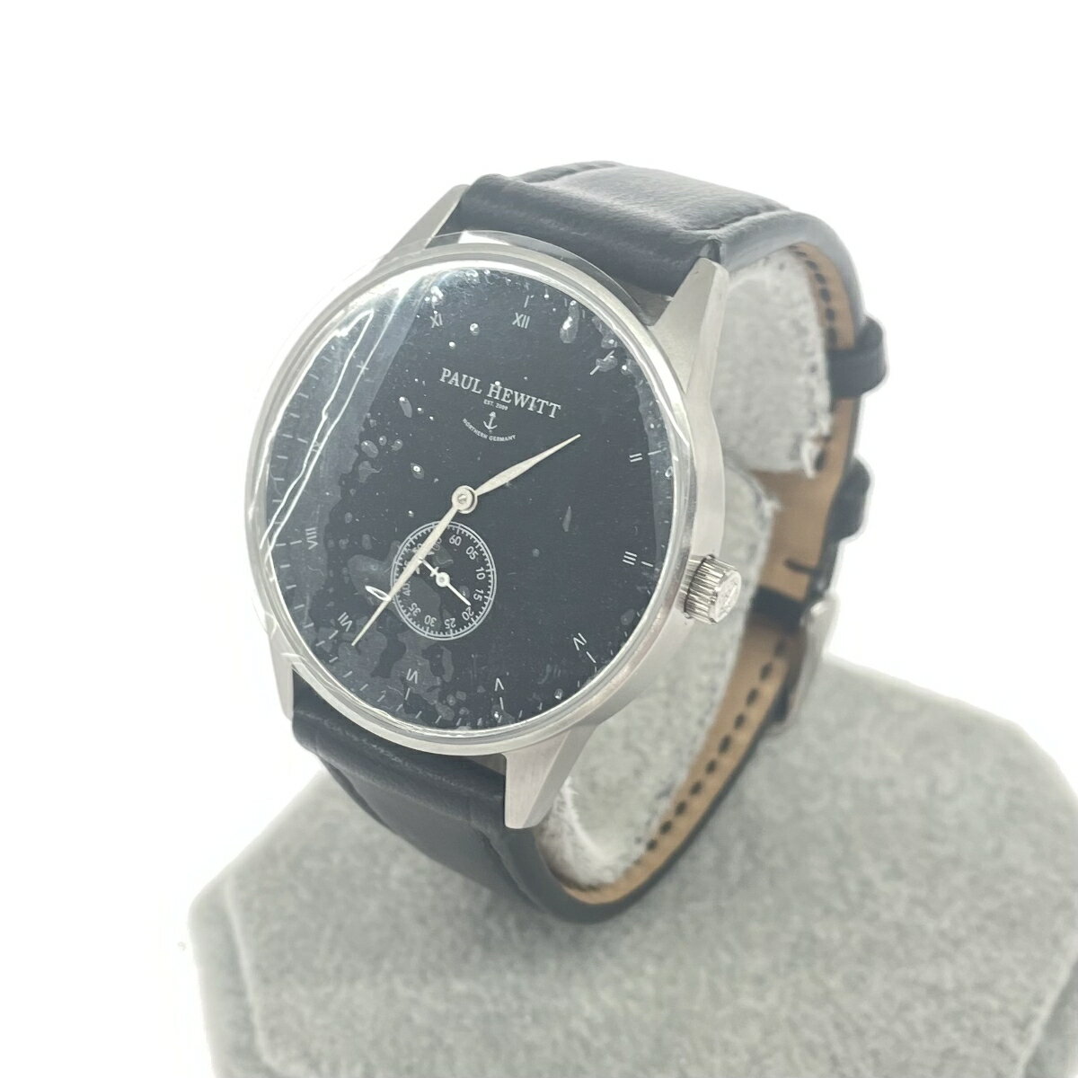 PAUL HEWITT ポールヒューイット 腕時計 未使用品 シグネチャーライン/クォーツ/SS/レザー/シルバー M1SB2M ブラック メンズ【中古】