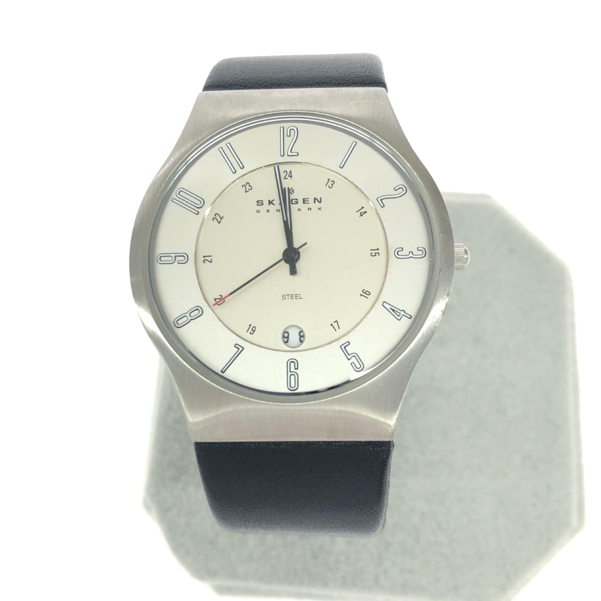 Skagen スカーゲン 腕時計 クォーツ/SS/レザー/233XXLSLC ブラック/シルバーカラー メンズ【中古】