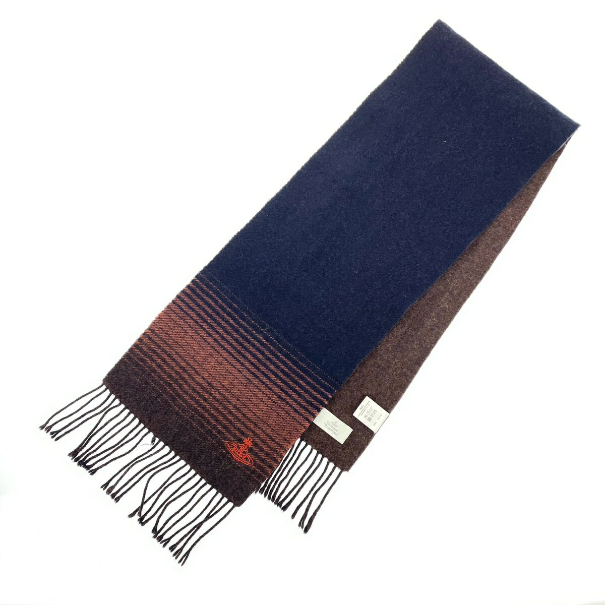 Vivienne Westwood ヴィヴィアンウエストウッド マフラー 良好 オーブ刺繍/カシミヤ100％ ブラウン/ネイビー ユニセックス【中古】
