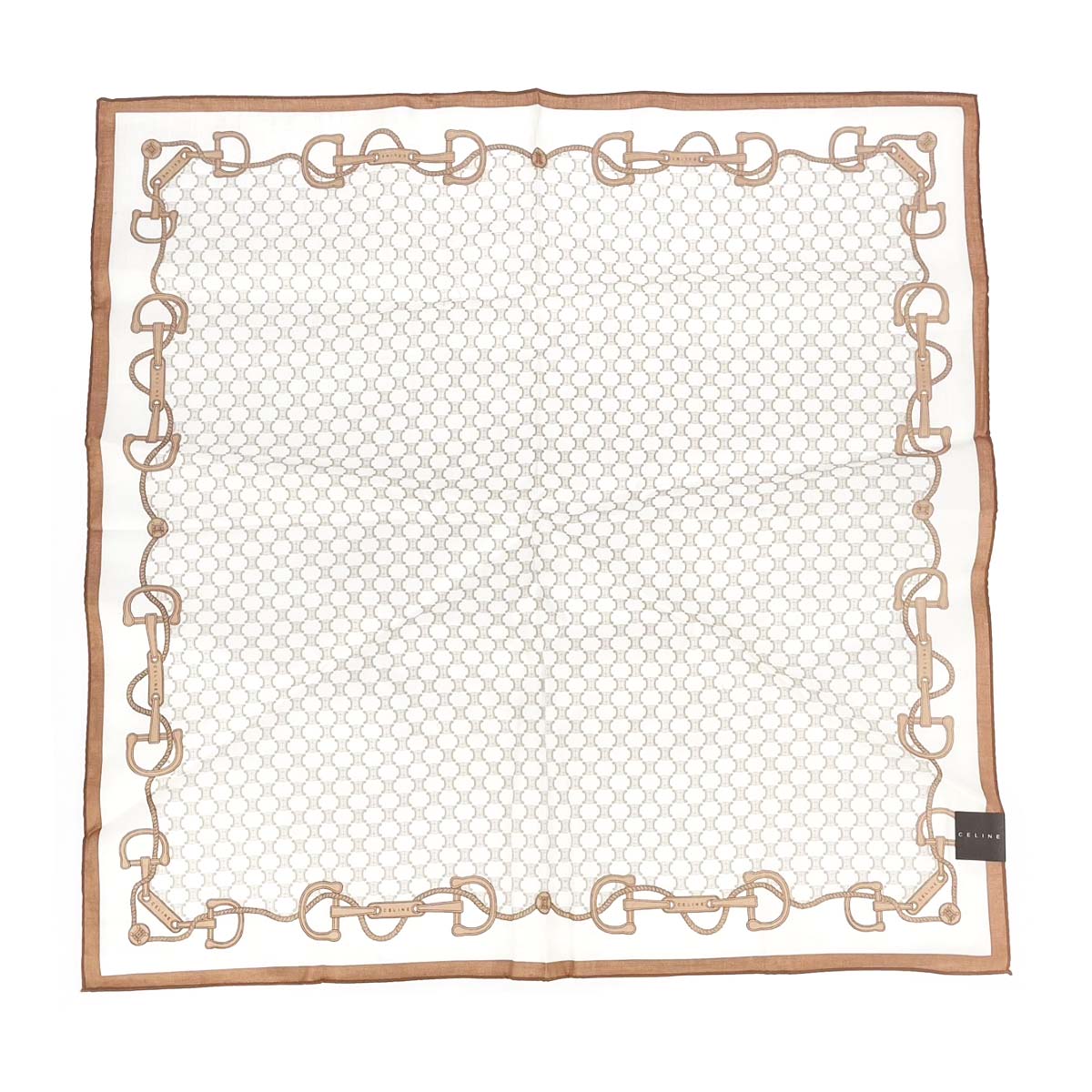 ★楽天スーパーセール対象★ CELINE セリーヌ コットンハンカチ 未使用品 マカダム ホワイト×ブラウン レディース【中古】