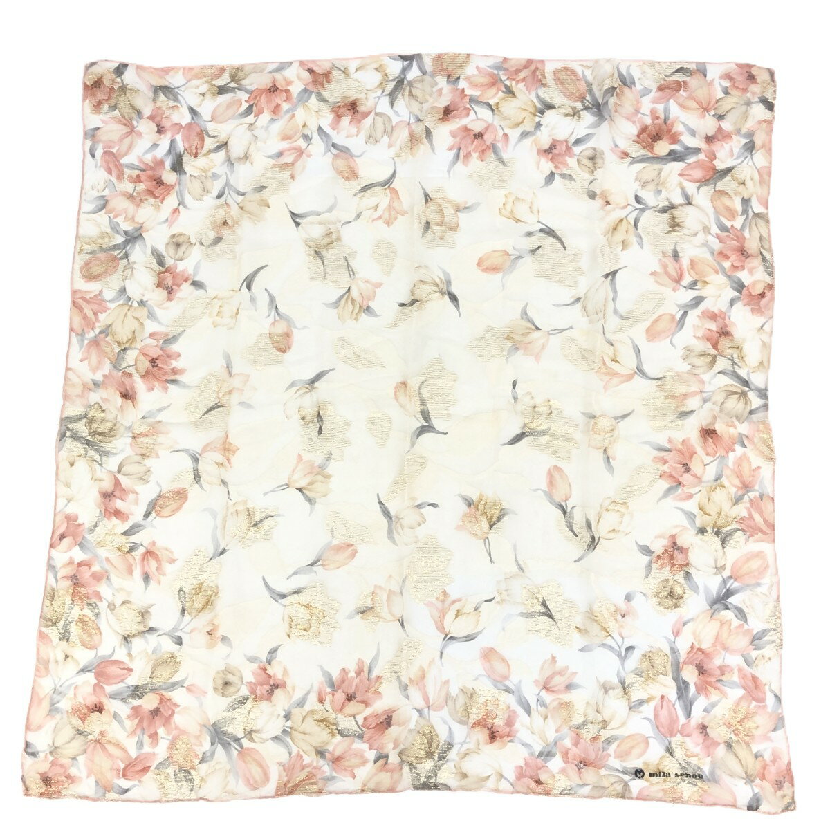 MILA SCHON ミラショーン シフォンスカーフ フラワー/花柄/ラメ/シルク ベージュ/ピンク レディース【..