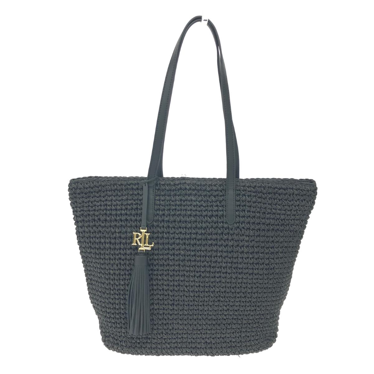 LAUREN RALPH LAUREN ローレンラルフローレン トートバッグ 良好 ラフィア ブラック レディース【中古】