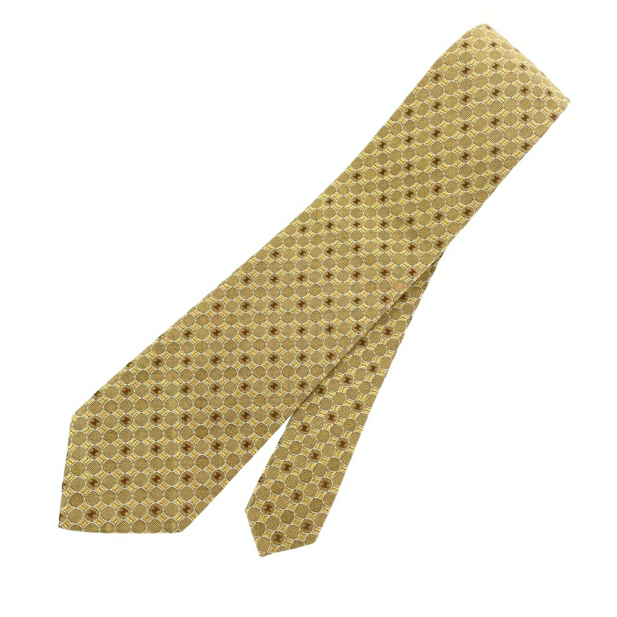 CELINE セリーヌ ネクタイ 良好 マカダム/ドット シルク100％ ゴールドカラー メンズ【中古】