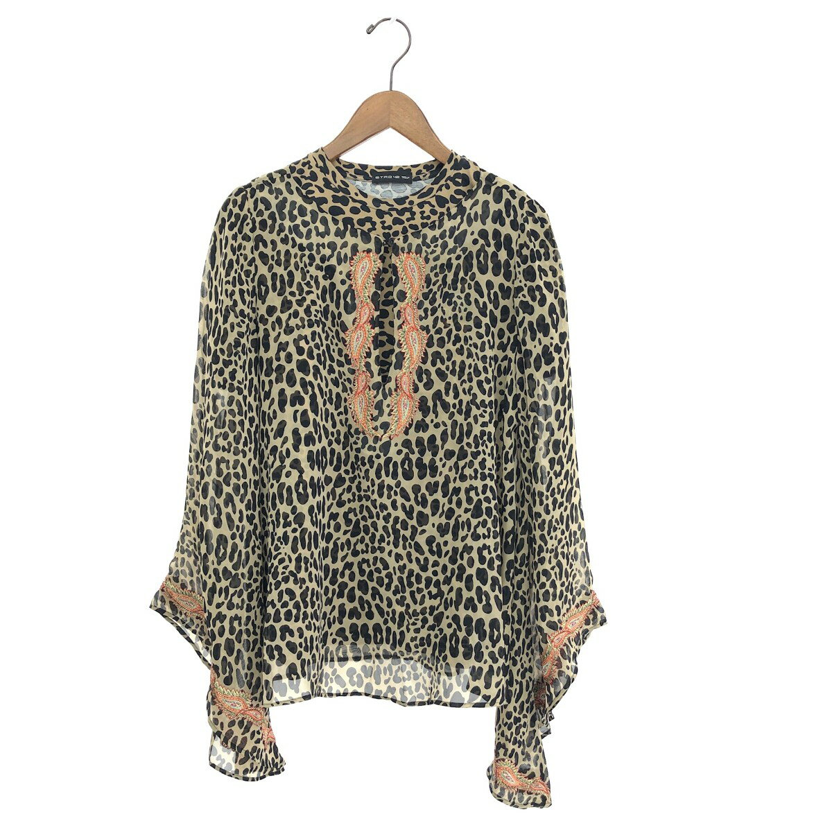 ETRO エトロ 半袖カットソー/ブラウス 良好 サイズ:42 総柄/ヒョウ柄/刺繍 ブラック/ブラウン 【中古】