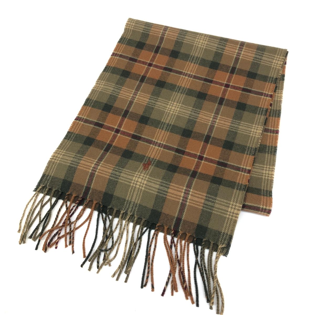 POLO RALPH LAUREN ポロラルフローレン マフラー 良好 チェック柄/ホース刺繍/フリンジ ブラウン/カーキ ユニセックス【中古】