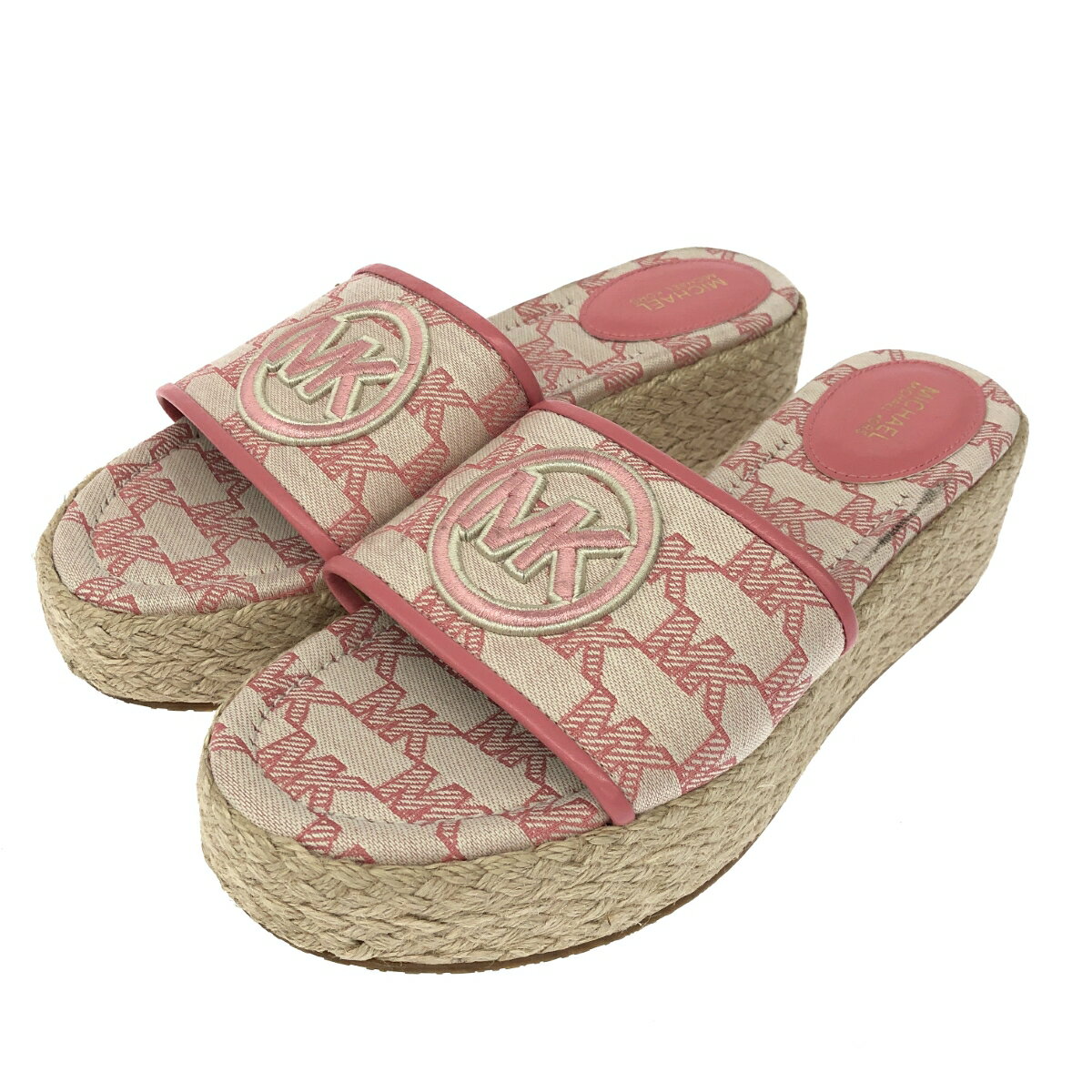 MICHAEL KORS マイケルコース エスパドリーユサンダル 新品同様 表記サイズ:7.5M MKLロゴ刺繍 ピンク レディース【中古】