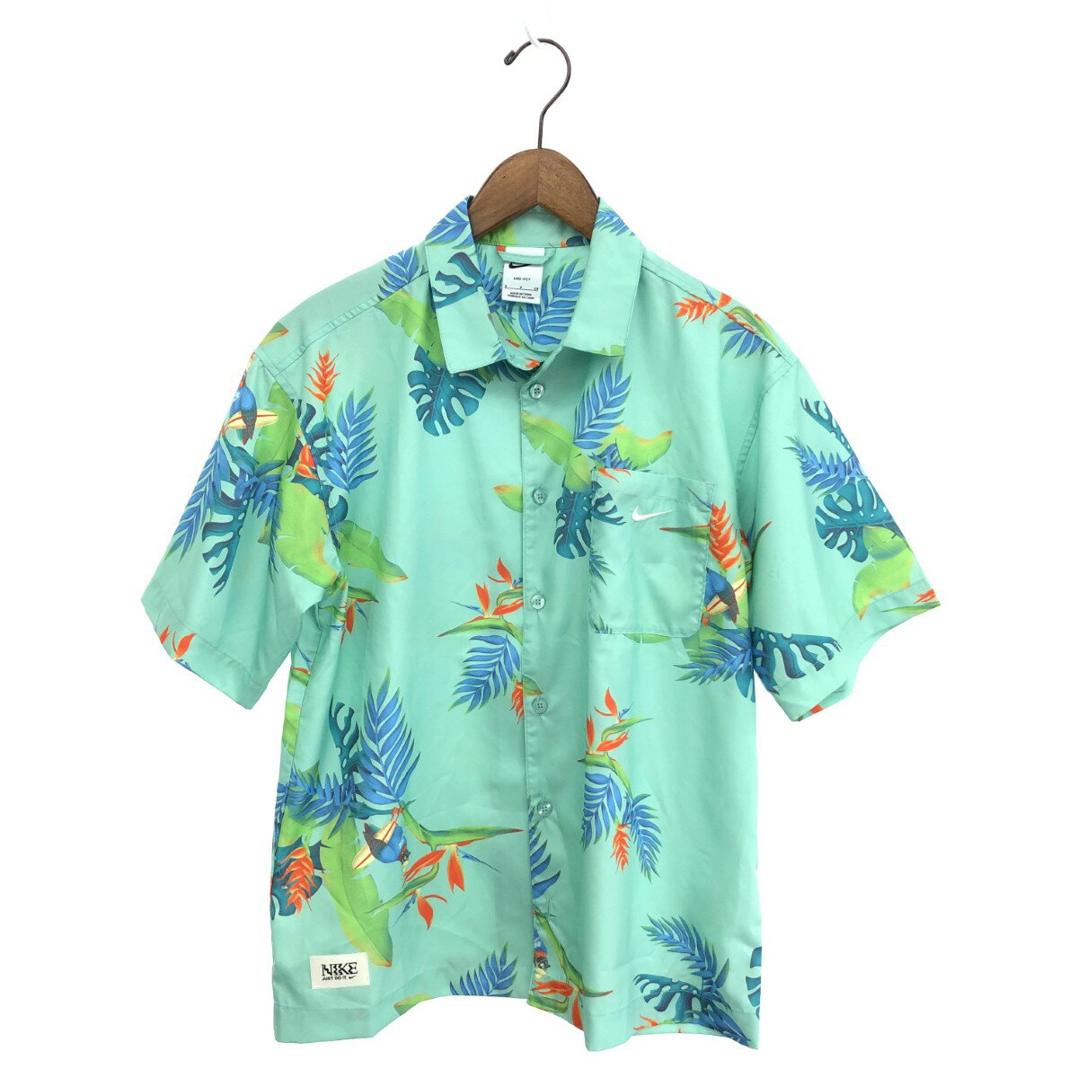NIKE ナイキ 半袖シャツ サイズ:S 総柄/開襟/ドライフィット グリーン メンズ【中古】