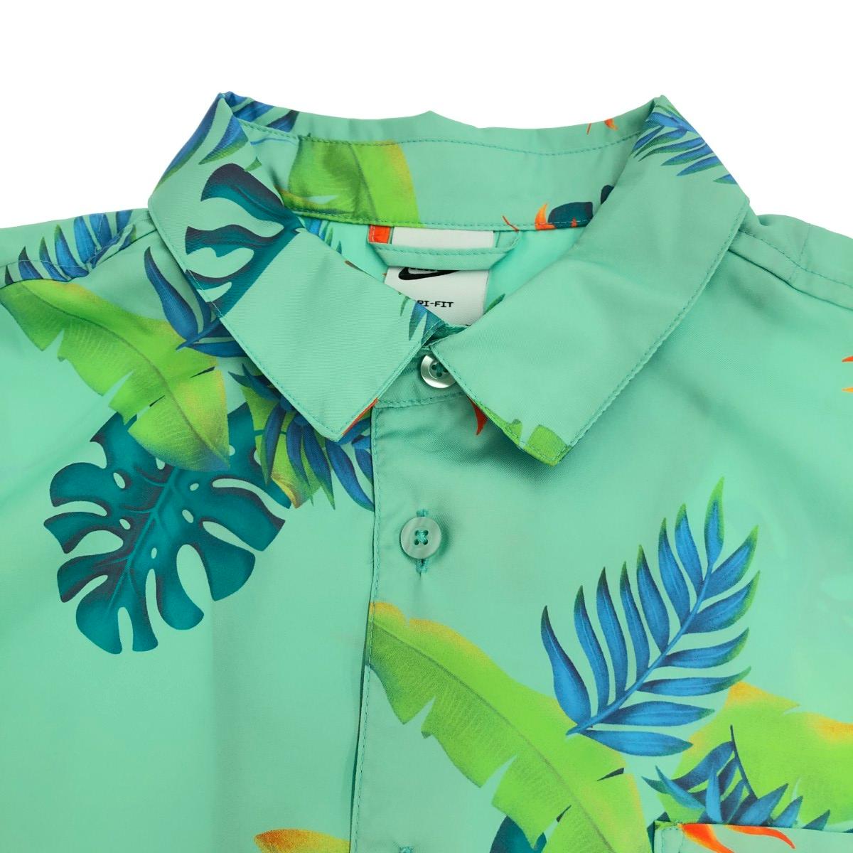 NIKE ナイキ 半袖シャツ サイズ:S 総柄/開襟/ドライフィット グリーン メンズ【中古】