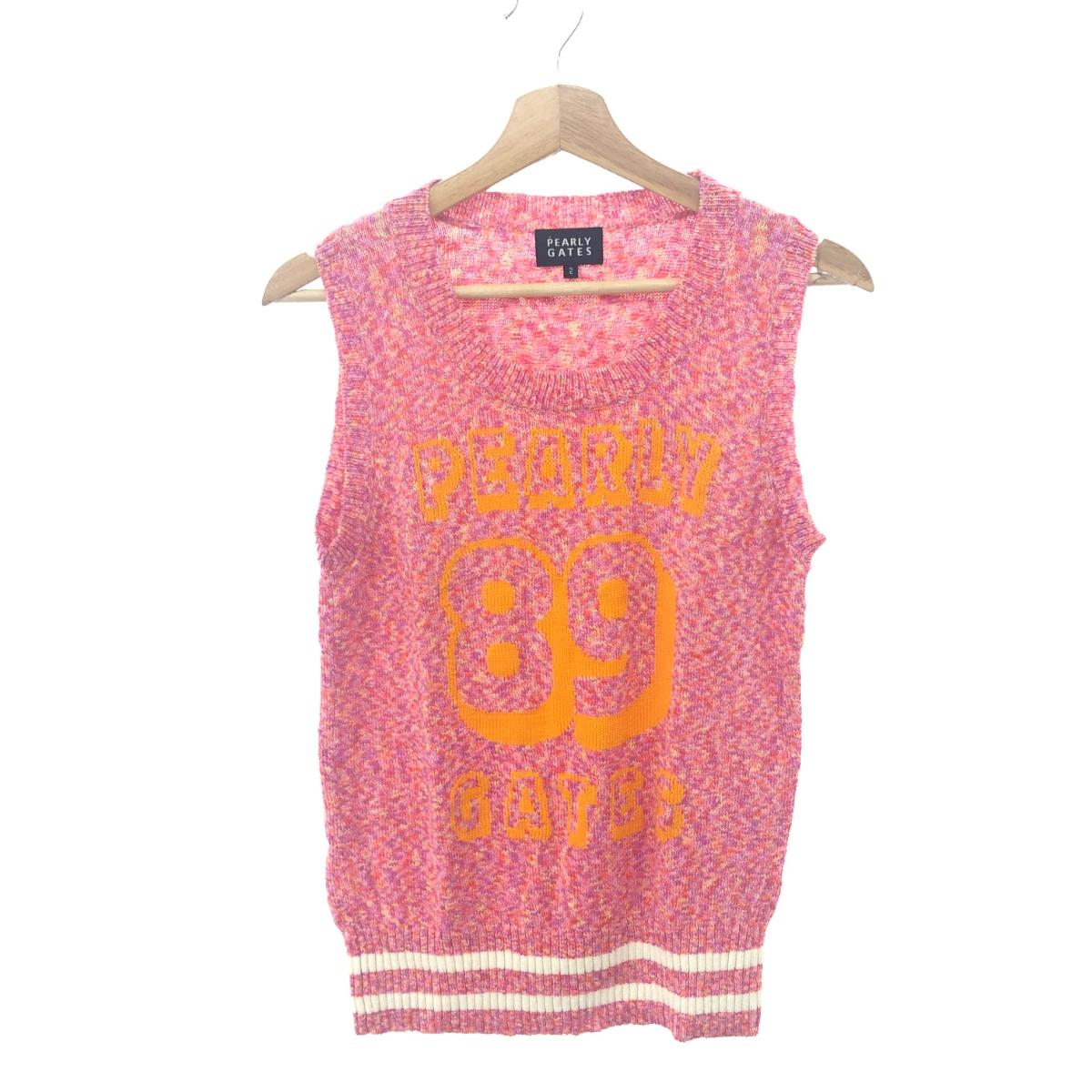 PEARLY GATES パーリーゲイツ 半袖ニットベスト サイズ:2 ゴルフウェア/ 89 コットン混 ピンク レディース【中古】