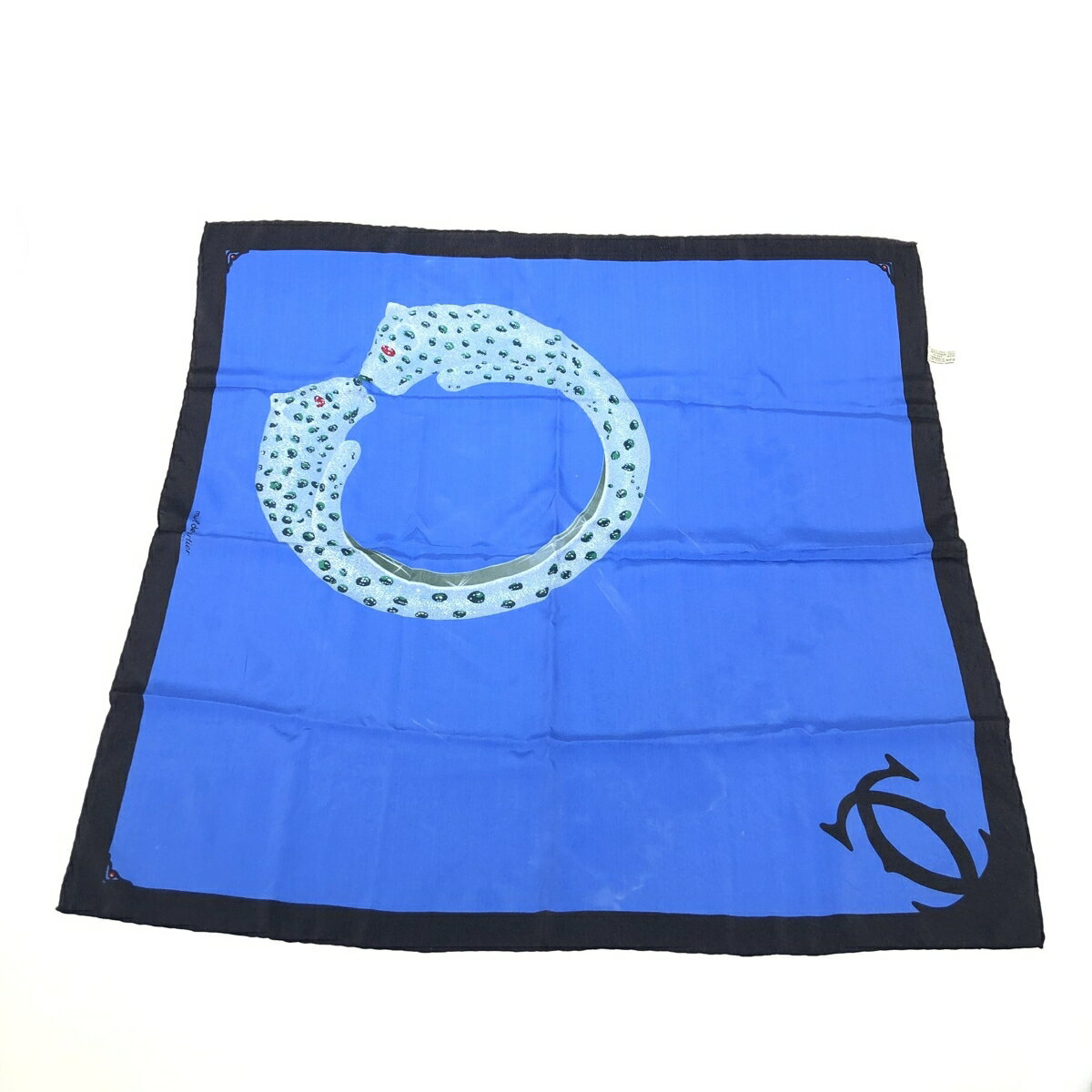 Cartier カルティエ スカーフ パンテール シルク100％ ブルー レディース【中古】