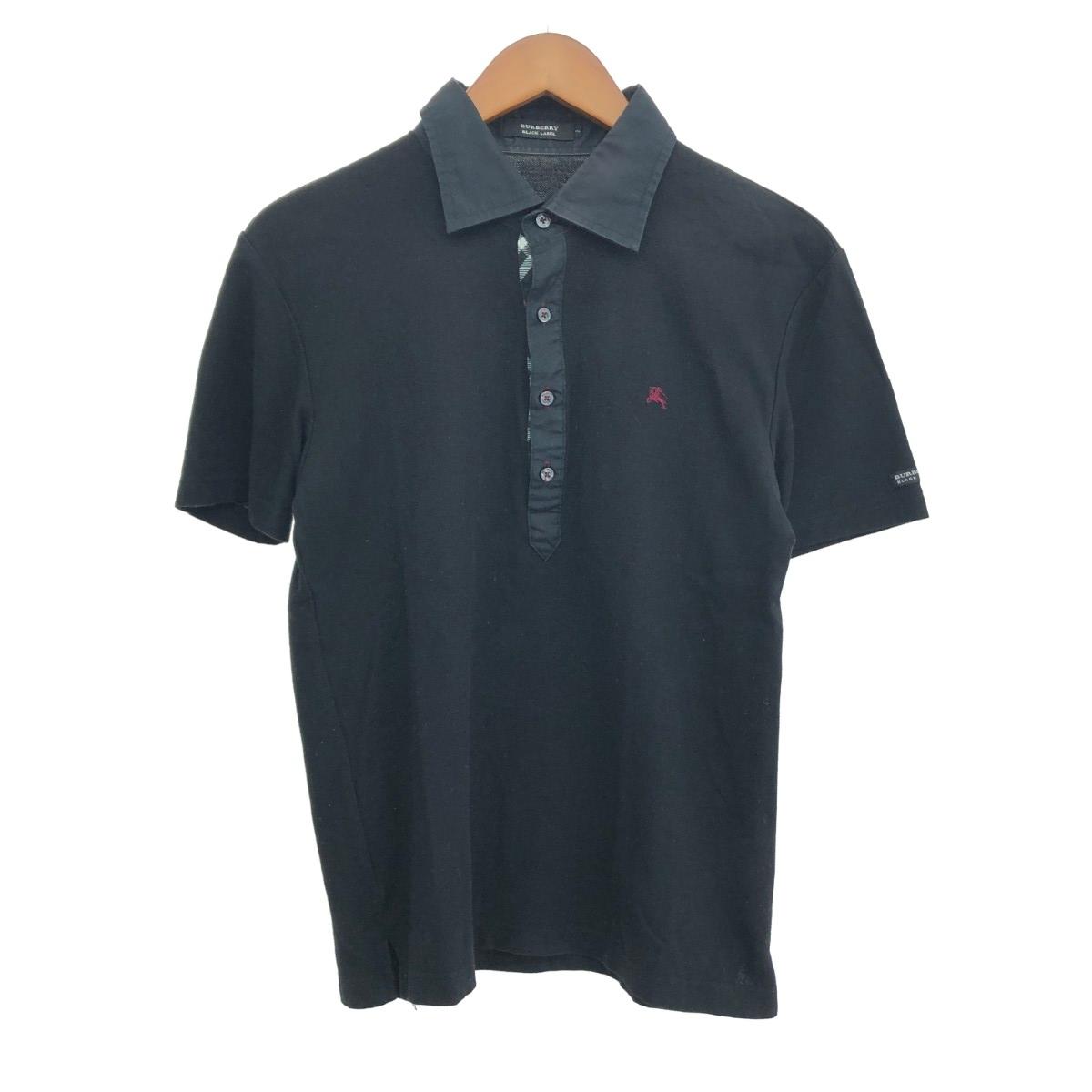 BURBERRY BLACK LABEL バーバリーブラックレーベル 半袖ポロシャツ サイズ:2 ホース刺繍/コットン/日本製 ブラック メンズ【中古】