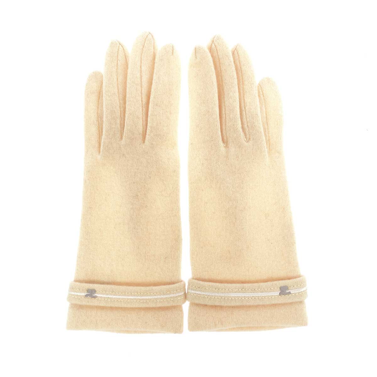 Courreges クレージュ ニットグローブ 手袋 良好 ロゴ/ベージュ/素材タグ無し ベージュ レディース【中..