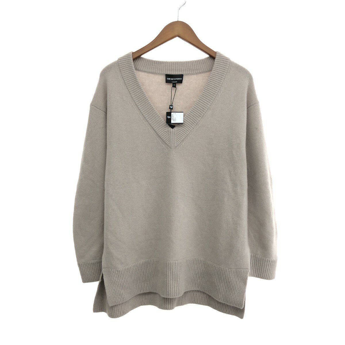 EMPORIO ARMANI エンポリオアルマーニ Vネックセーター 未使用品 サイズ:42 カシミヤ100％/サイドスリット 6K2MTS グレージュ メンズ【中古】