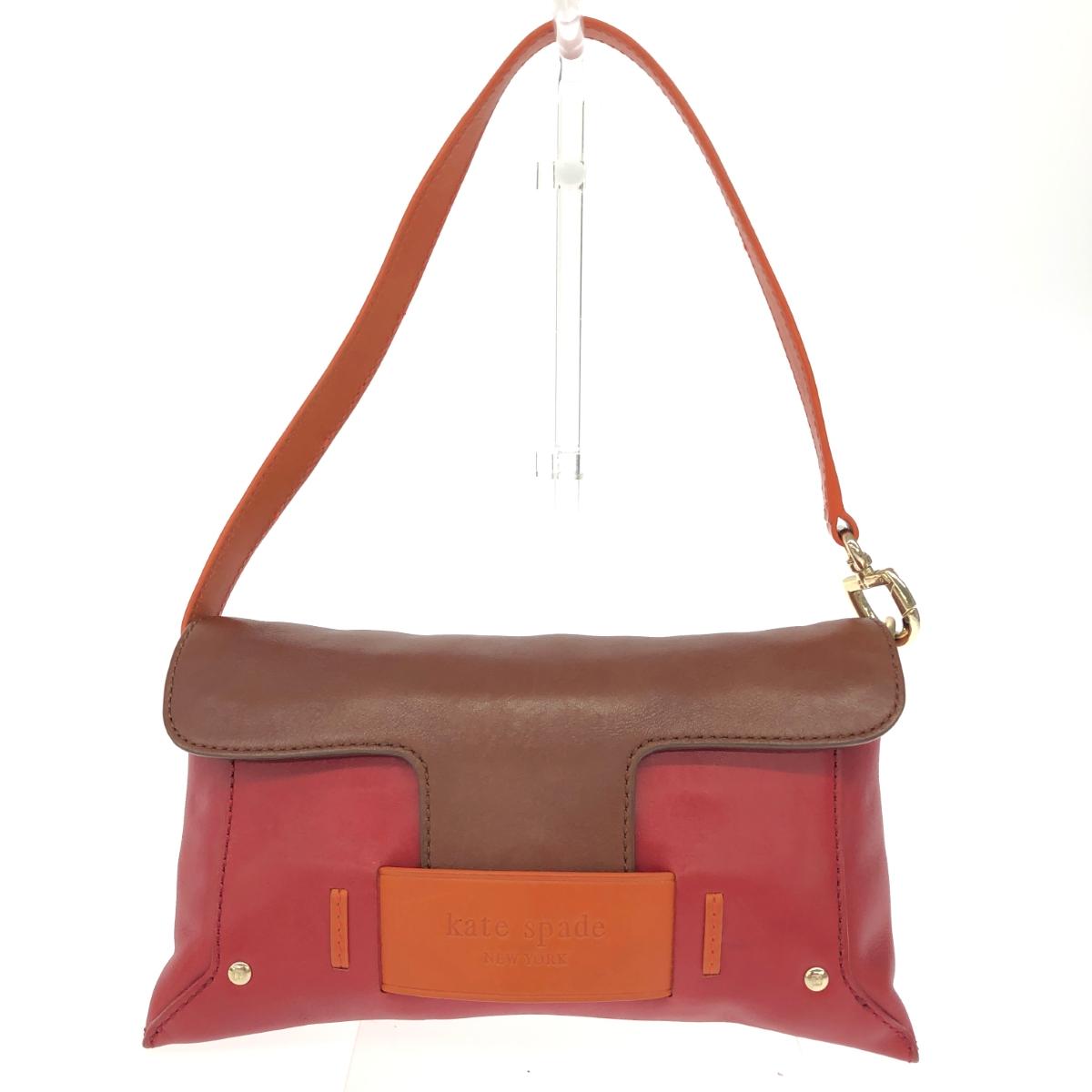 Kate spade ケイトスペード ワンショルダーバッグ ロゴ型押し/カラーブロック/レザー レッド レディース【中古】