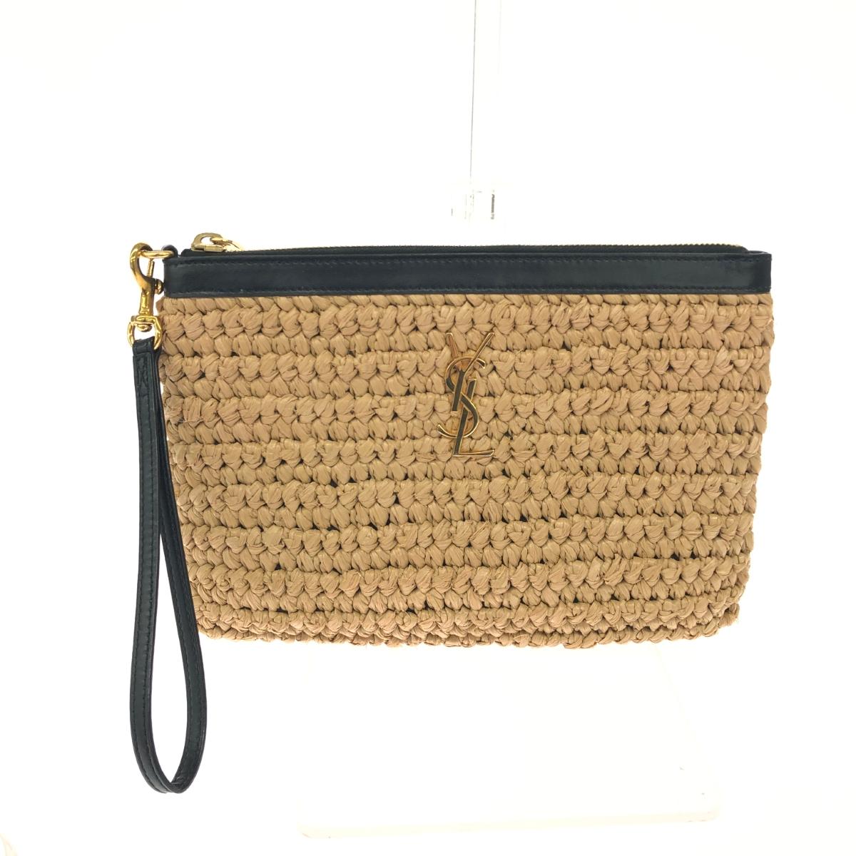 SAINT LAURENT PARIS サンローランパリ クラッチバッグ ラフィア×レザー 531917 ブラック/ベージュ レ..