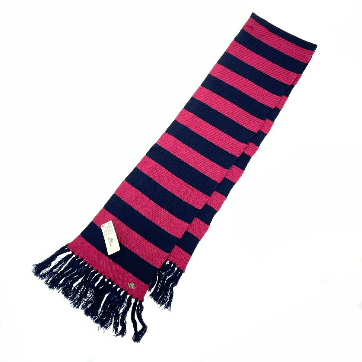 LACOSTE ラコステ マフラー 未使用品 ボーダー柄/ボマール/ウール ボルドー×ネイビー ユニセックス【中..