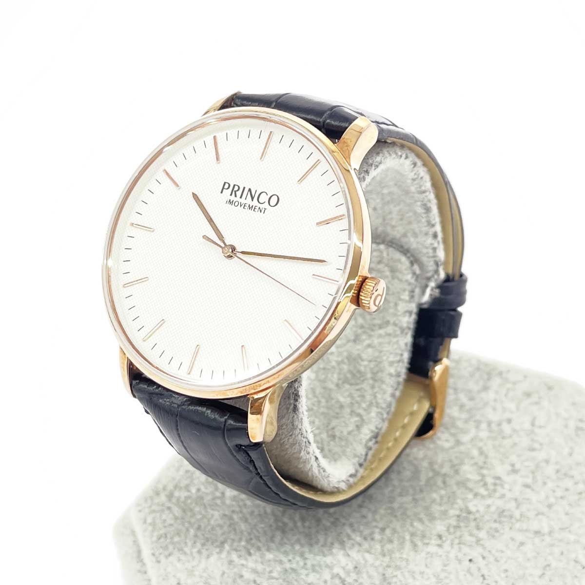 PRINCO プリンコ 腕時計 美品 クォーツ/SS×レザー/ ローズゴールドカラー×ブラック メンズ【中古】