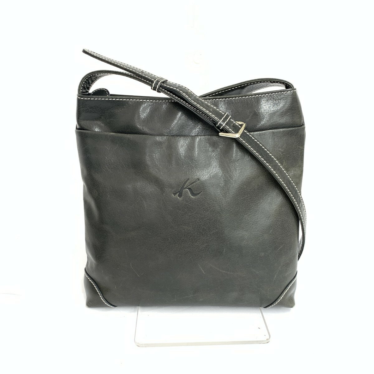 Kitamura キタムラ ショルダーバッグ ロゴ型押し レザー ブラック レディース【中古】