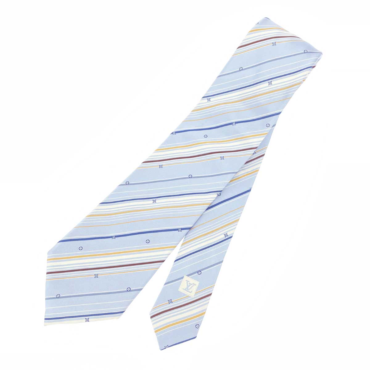 LOUIS VUITTON ルイヴィトン ネクタイ/クラヴァット 良好 モノグラム/レジメンタル柄/シルク/ シルク100％ ライトブルー メンズ【中古】