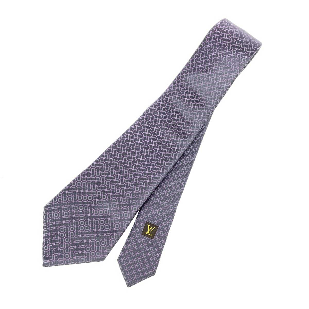 LOUIS VUITTON ルイヴィトン ネクタイ/クラヴァット 良好 総柄/サークル/ シルク100％ グレー×パープル メンズ【中古】