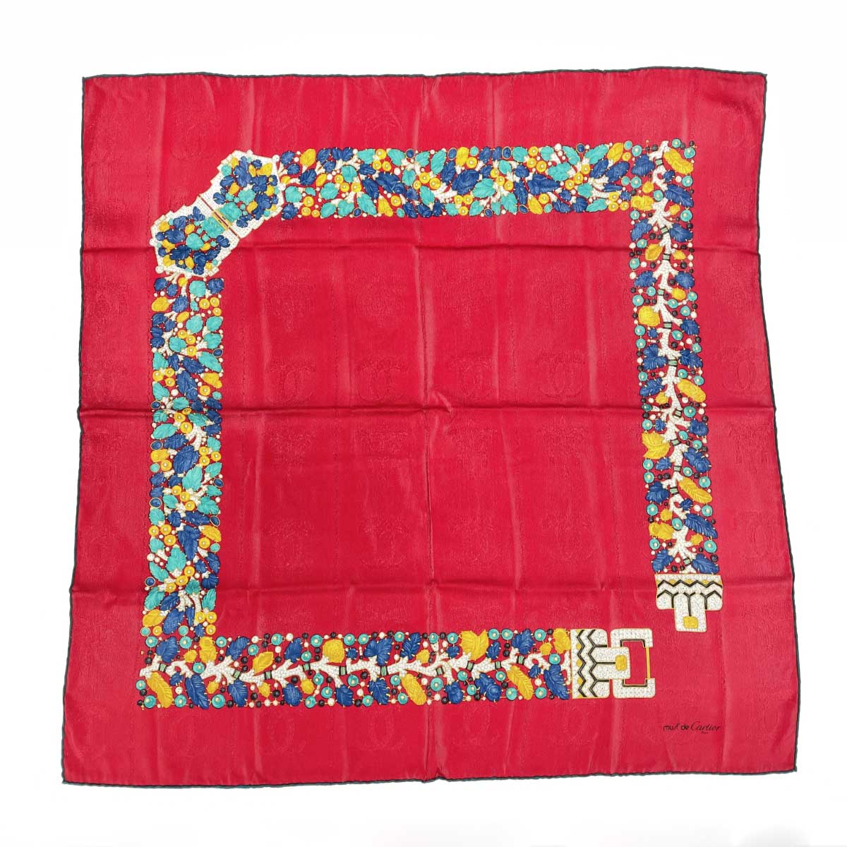 Cartier カルティエ スカーフ 良好 パンテール/ジュエリー/ベルト シルク100％ レッド レディース【中..