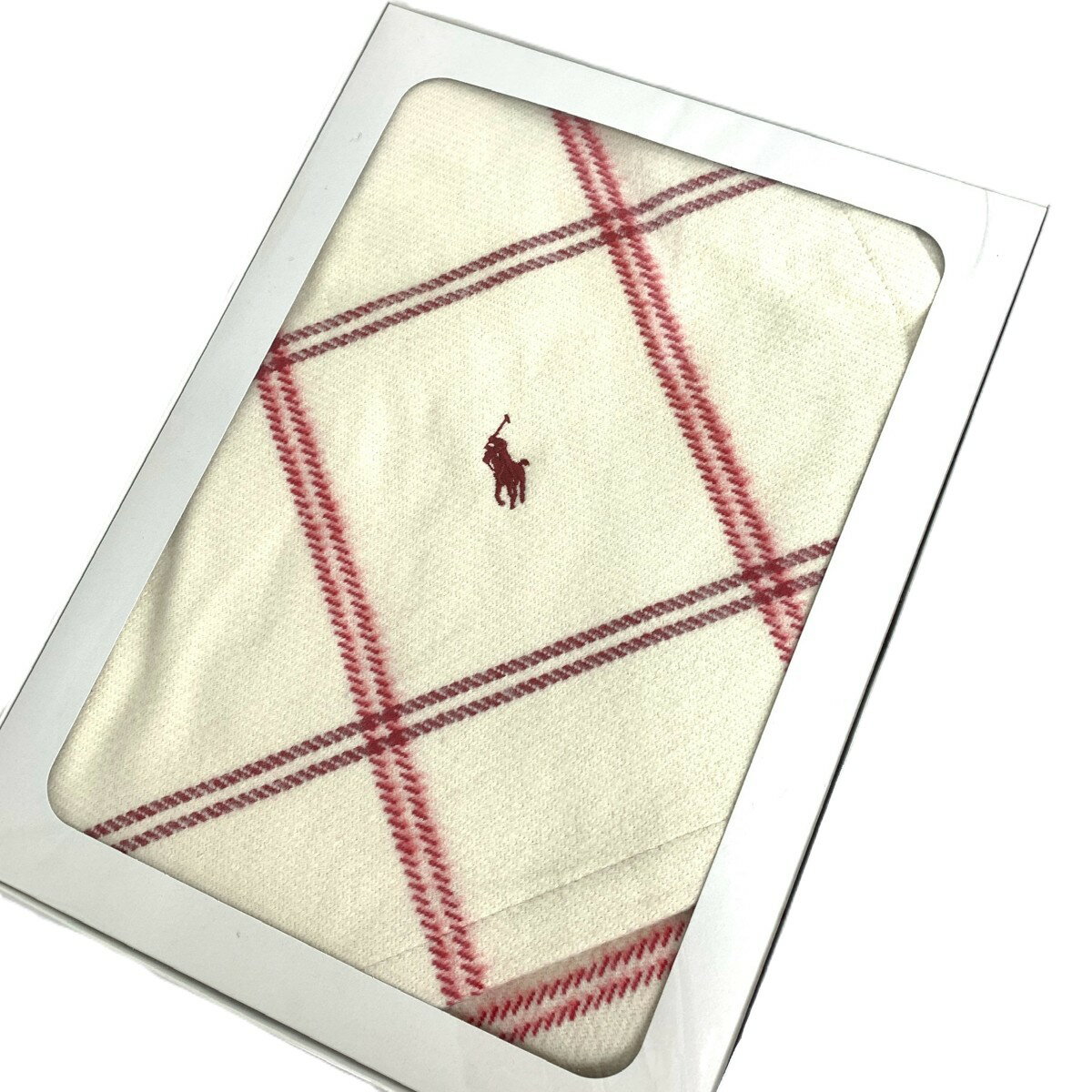 POLO RALPH LAUREN ポロラルフローレン ブランケット 美品 100×140 ホワイト/レッド 【中古】