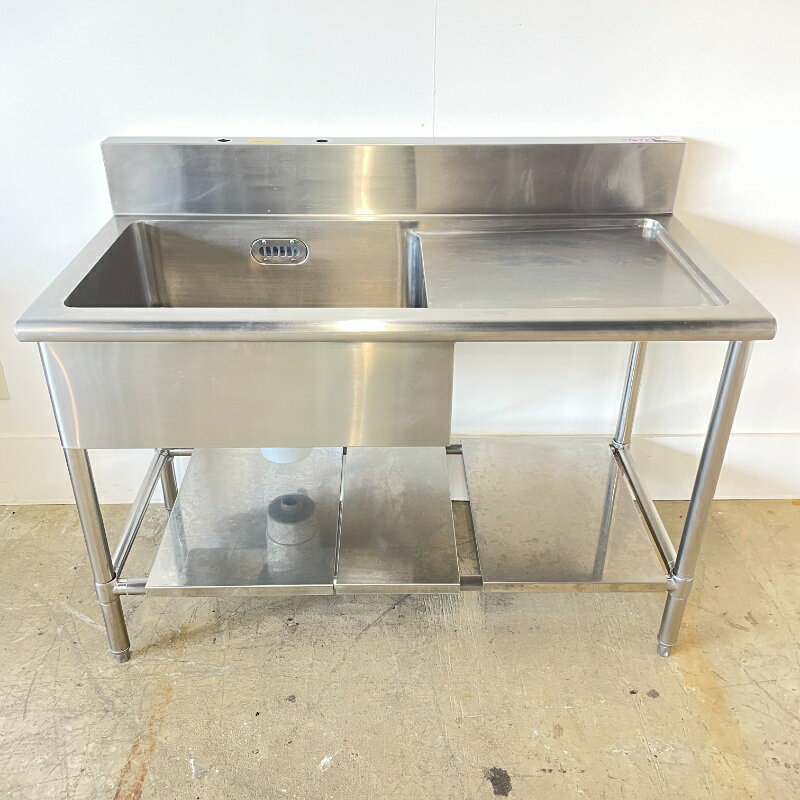 Rakuten - 北海道・九州・沖縄・離島等追加送料有【中古】 業務用 ステンレス 水切り付1槽シンク BG付 幅1200×奥行600×高800mm (No.a278) 厨房機器