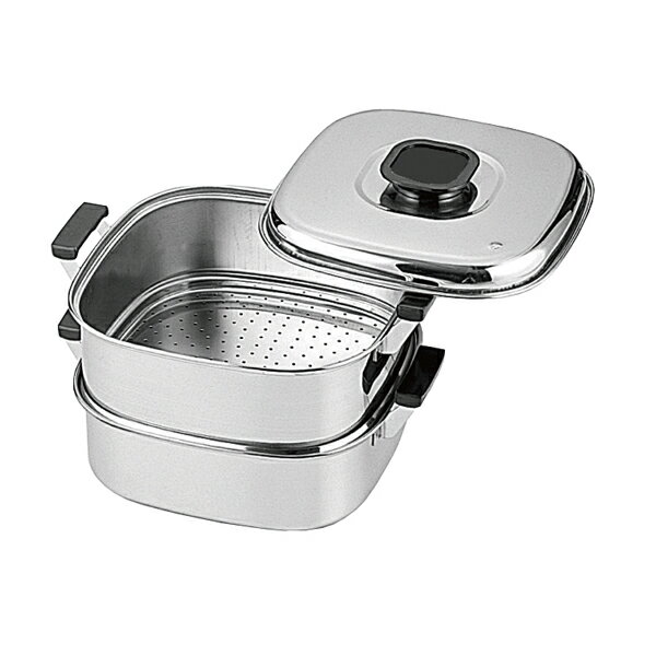 蒸し器 18-0 プレス 角蒸器 2段 27cm 【メーカー直送】