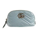 【中古】グッチ ポーチ GGマーモント コスメティックケース ライトブルー メイクポーチ レザー GUCCI