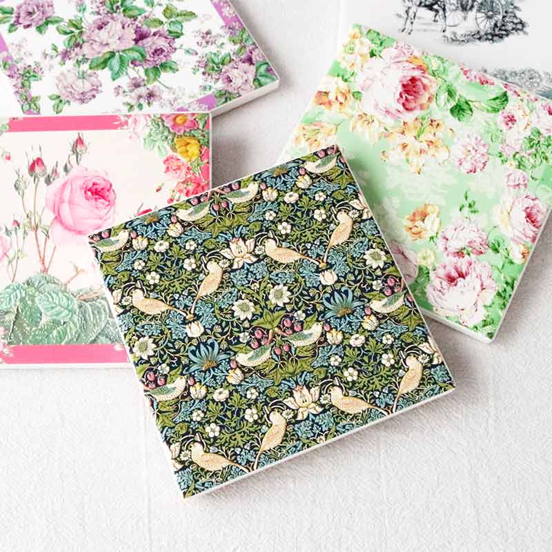 コースター おしゃれ かわいい 4枚セット 薔薇柄 花模様 花柄 馬車 鳥 姫系 プレゼント 誕生日 ギフト フラワー バード