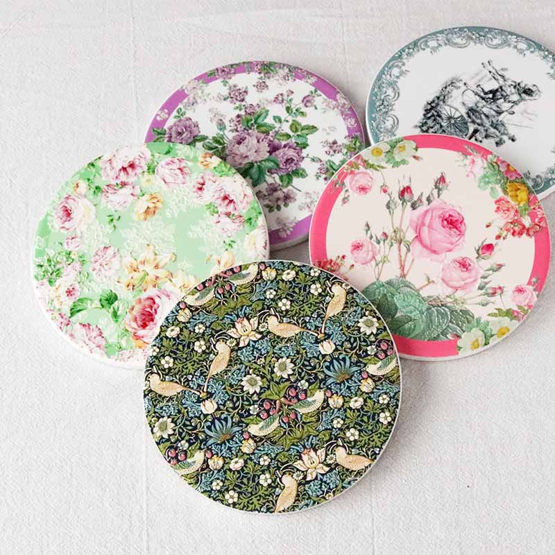 コースター おしゃれ かわいい 4枚セット 薔薇柄 花模様 花柄 馬車 鳥 姫系 プレゼント 誕生日 ギフト フラワー バード