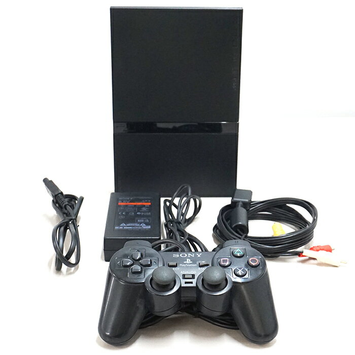 【中古品】SONY PlayStation2 チャコール・ブラック SCPH-70000 / 動作OK / 箱・取説なし / キズ・汚れあり / ラベルはがれ / コントローラー凹み / プレステ2