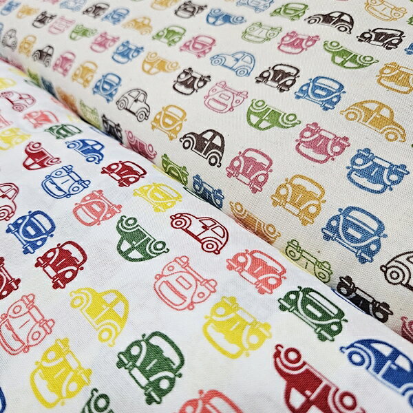 Cotton （Patterned Cloth） - 【シーチング】カラフルビンテージカー　入園入学 車柄 男の子 生地布 ミニ ※50cm単位カット　110cm巾　シーチング　綿100％