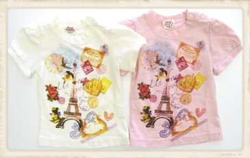 【子供服】春夏新作！綿100%　エッフェル塔&ドイリーTシャツ　100 110 120 130（マルタ布帛）