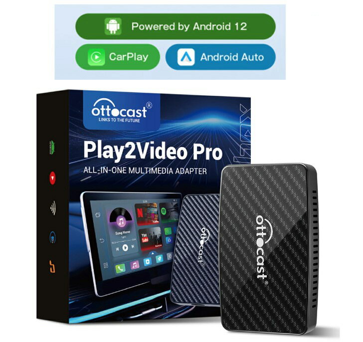 2024新型 Ottocast オットキャスト Play2 Video Pro Carplay Android 12多機能メディアアダプター YouTube Netflix Spotify IPTV 視聴 ワイヤレス