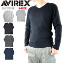 【ポイント10倍】 AVIREX 正規取扱店 avirex DAILY アビレックス アヴィレックス デイリー 6153480 ミリタリー Tシャツ 長袖 ロンT タイトフィット ジムウェア メンズ シンプル インナー 無地 Vネック リブT