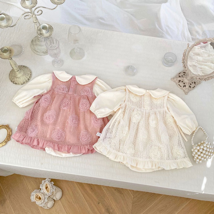 ベビー服 2点セット 女の子 ワンピース＆ロンパース 長袖 ベスト キッズ 子供 ふん...