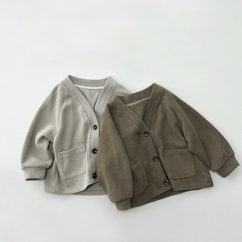 乐天商城 - ベビー カーディガン 子供服 キッズ 男の子 女の子 カーディガン トップス 羽織 重ね着 シンプル 無地 おしゃれ 人気 くすみカラー ベビー服 長袖 温度調節 体温調節 はおり 子供 キッズ ガールズ 子ども服 80 90 100 110 120 130cm