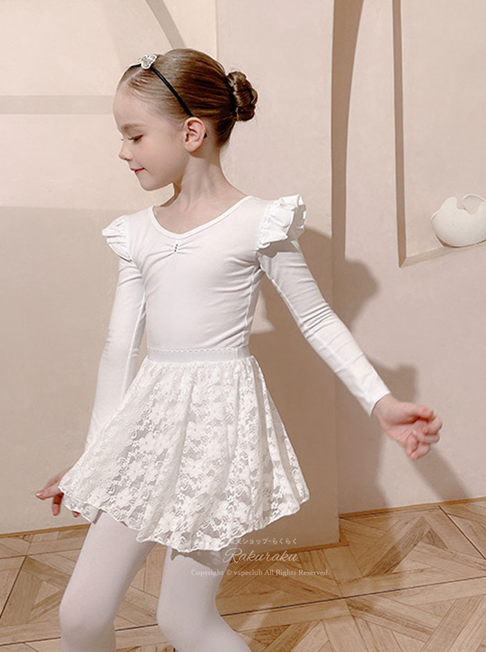 Redland storeのバレエ レオタード キッズ 子供用 チュチュスカート バレエ キッズ バレエ衣装 キッズ 女の子 スナップボタン キッズウェア 体操 ダンス 練習服 ステージ衣装 シンプル レッスン着 ホワイト 110/120/130/140/150/160cm｜アングル3