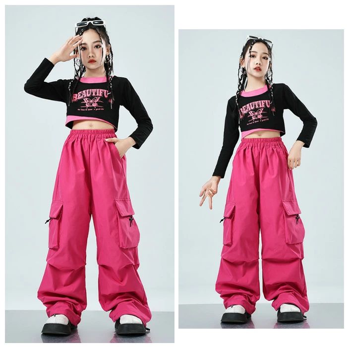 Pantalones de baile Niños Pantalones de carro Rosa Verde Pantalones de baile Cute Pantalones de carro Escenario Vestido de grupo Vestido de espectáculo Pantalones largos Niñas Drum Show Vestido de espectáculo Chica vestido 110-180 hiphop K-pop Festejos deportivos Fiestas culturales Pantalones largos Papá Niña — vista 3