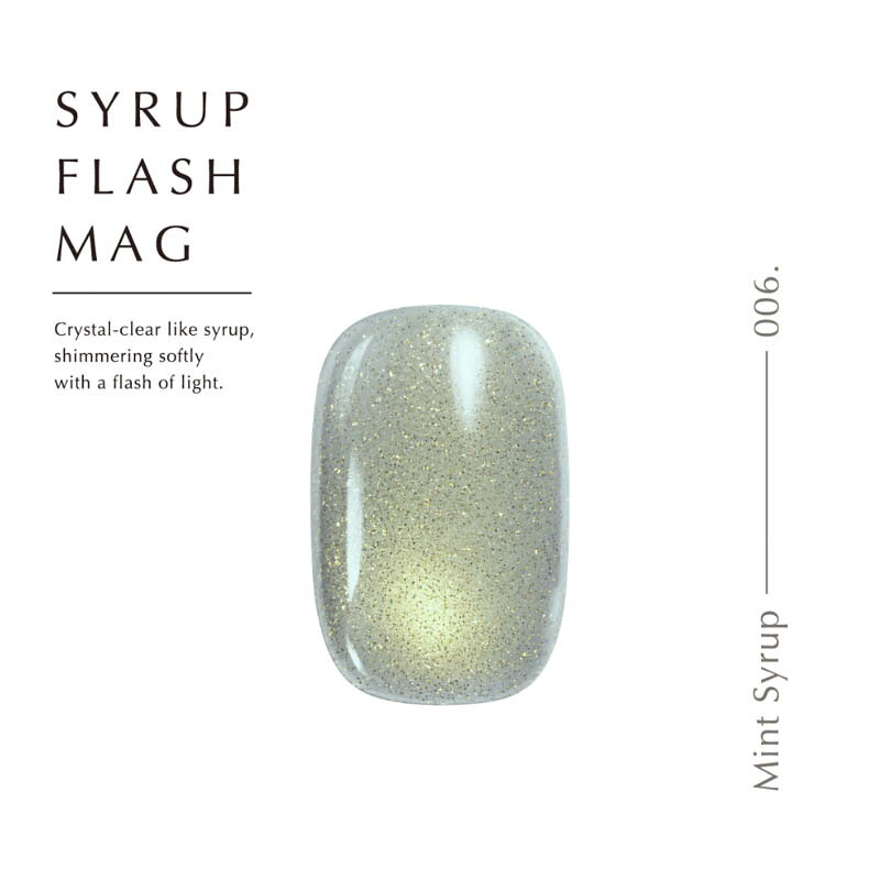 商品名DnaGel Syrup Flash Mag 8ml Mint Syrup 006【お取り寄せ】カテゴリジェルネイル;カラージェル;マグネット;【ポリッシュタイプ】マグネット;マグネットジェル;フラッシュ容量/サイズ8ml商品説明シロップみたいな透明感、きらめくフラッシュとろけるようなシロップカラーにフラッシュラメの輝きを閉じ込めたフラッシュマグシリーズ透明感のある仕上がりで、光を浴びると繊細なきらめきが浮かび上がります肌なじみの良いピンクベージュから抜け感のあるミント、ソーダまでサロンワークにも使いやすい全10色LED30秒／UV 60秒【使用上の注意】 本製品は化粧品ではありません。人体の爪に直接塗布せず、必ず第二層目以降、またはつけ爪にご使用下さい。皮膚に付着した際は速やかに拭き取って下さい。皮膚に腫れや痛み等の異常が現れた時は使用を中止し、目に入った場合はすぐに清浄な水で十分に洗い流し、医師にご相談下さい。 【保管上の注意】 幼児・小児の手の届かない所に保管して下さい。直射日光を避け、冷暗所に保管して下さい。抜け感をプラスするほんのりミントグリーン【お取り寄せ】入荷目安:約3-18営業日、キャンセル・返品不可。＜商品名＞DnaGel Syrup Flash Mag 8ml Mint Syrup 006【お取り寄せ】＜カテゴリ＞ジェルネイル;カラージェル;マグネット;【ポリッシュタイプ】マグネット;マグネットジェル;フラッシュ容量/サイズ：8mlシロップみたいな透明感、きらめくフラッシュとろけるようなシロップカラーにフラッシュラメの輝きを閉じ込めたフラッシュマグシリーズ透明感のある仕上がりで、光を浴びると繊細なきらめきが浮かび上がります肌なじみの良いピンクベージュから抜け感のあるミント、ソーダまでサロンワークにも使いやすい全10色LED30秒／UV 60秒【使用上の注意】 本製品は化粧品ではありません。人体の爪に直接塗布せず、必ず第二層目以降、またはつけ爪にご使用下さい。皮膚に付着した際は速やかに拭き取って下さい。皮膚に腫れや痛み等の異常が現れた時は使用を中止し、目に入った場合はすぐに清浄な水で十分に洗い流し、医師にご相談下さい。 【保管上の注意】 幼児・小児の手の届かない所に保管して下さい。直射日光を避け、冷暗所に保管して下さい。抜け感をプラスするほんのりミントグリーン【お取り寄せ】入荷目安:約3-18営業日、キャンセル・返品不可。