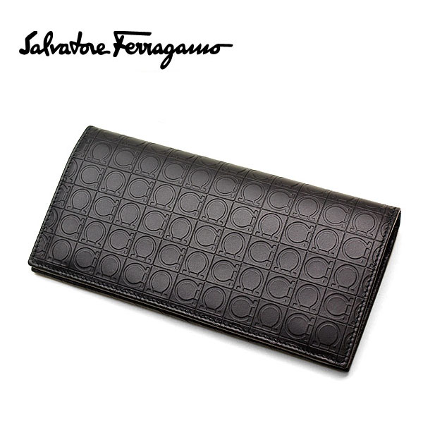 【Ferragamo】フェラガモ　長財布（小銭入れ付）ブラック/ダークグレー　ガンチー二　66 9413 01 0568296【送料無料】